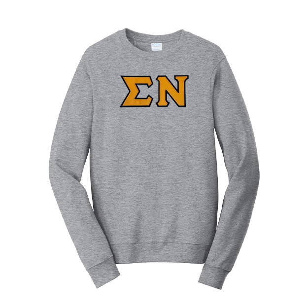 Premium Sigma Nu Satin Stitch Sewn on Greek Letter Fan Favorite Port and Company Crewneck Sweatshirt