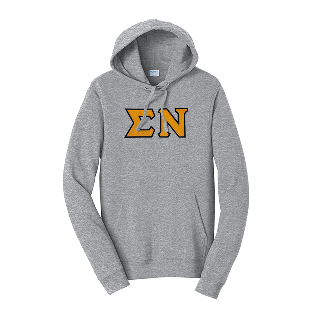 Premium Sigma Nu Fraternity Satin Stitch Sewn on Greek Letter Fan Favorite Port and Company Hoodie