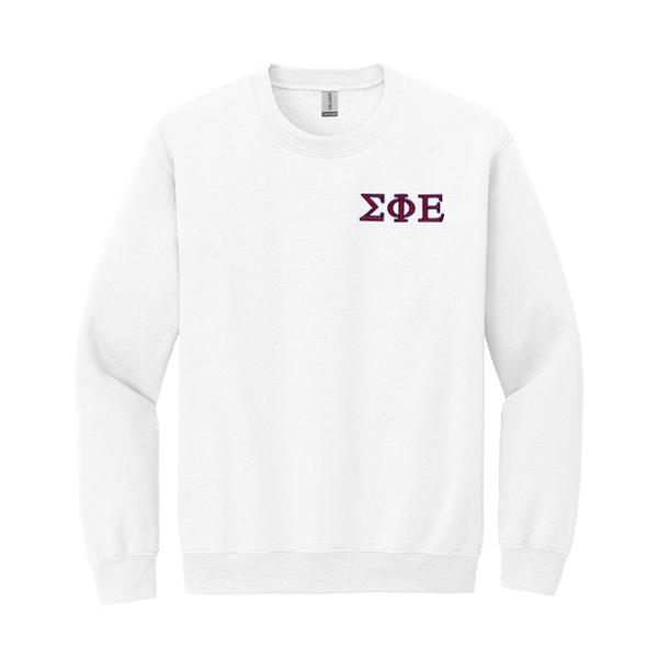 Sigma Phi Epsilon Fraternity Embroidered Greek Letter Gildan Crewneck Sweatshirt.