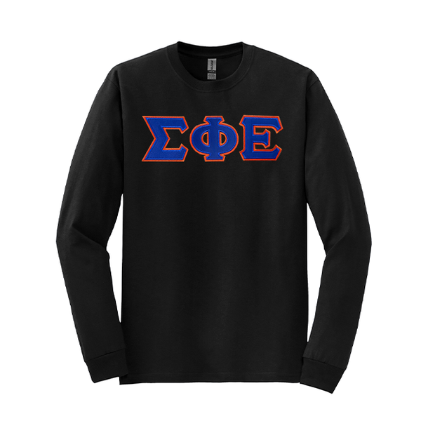 Sigma Phi Epsilon Fraternity Sewn on Greek Letter Gildan Long Sleeve T-shirt