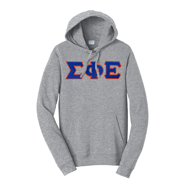 Premium Sigma Phi Epsilon Fraternity Satin Stitch Sewn on Greek Letter Fan Favorite Port and Company Hoodie