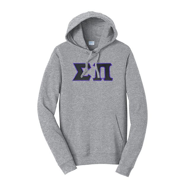 Premium Sigma Pi Fraternity Satin Stitch Sewn on Greek Letter Fan Favorite Port and Company Hoodie