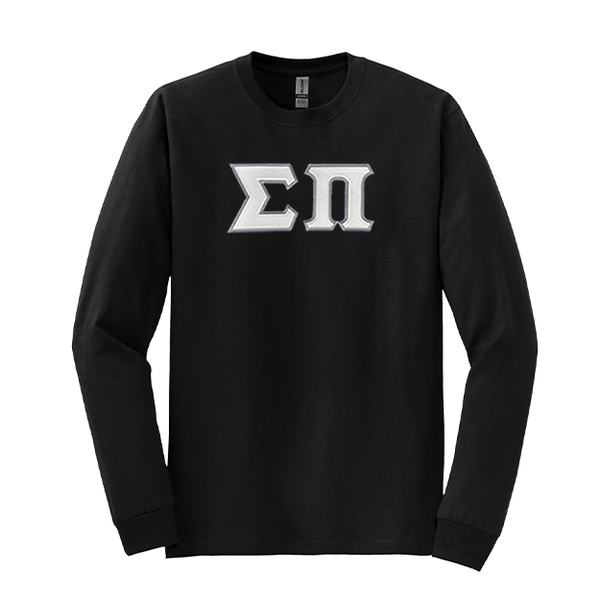 Sigma Pi Fraternity Sewn on Greek Letter Gildan Long Sleeve T-shirt