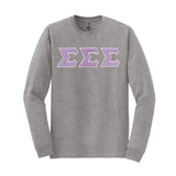 Sigma Sigma Sigma Sorority Sewn on Greek Letter Gildan Long Sleeve T-shirt