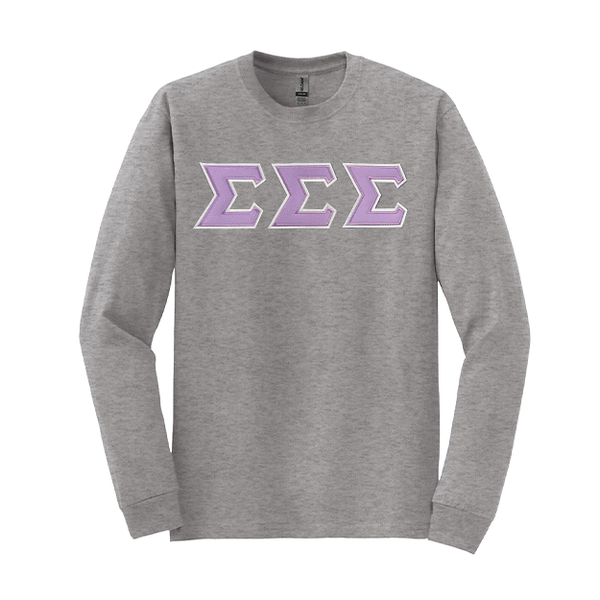 Sigma Sigma Sigma Sorority Sewn on Greek Letter Gildan Long Sleeve T-shirt