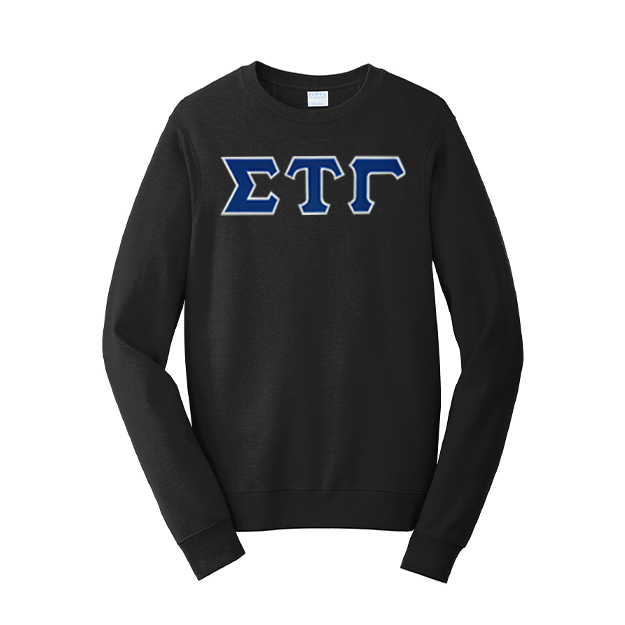 Premium Sigma Tau Gamma Satin Stitch Sewn on Greek Letter Fan Favorite Port and Company Crewneck Sweatshirt