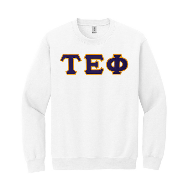 Tau Epsilon Phi Fraternity Sewn on Greek Letter Gildan Crewneck Sweatshirt.