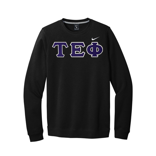 Tau Epsilon Phi Fraternity Nike Greek Letter Crewneck. Greek letters sewn onto the chest of a quality Nike Club Fleece Crewneck using a high quality satin stitch.&nbsp;