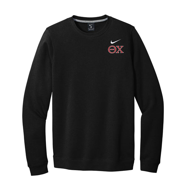 Represent your Theta Chi affiliation with this sharp Nike crewneck sweatshirt, showcasing classic embroidered Greek letters. Your distinguished Theta Chi Greek letters are neatly embroidered for a polished appearance.