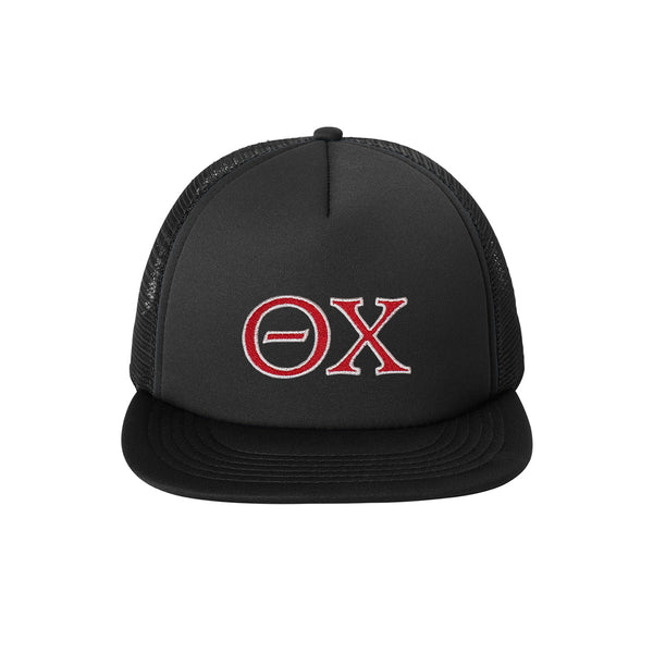Represent your Theta Chi affiliation with this durable foam trucker hat. Your distinguished Theta Chi Greek letters are expertly embroidered for a polished and lasting look.