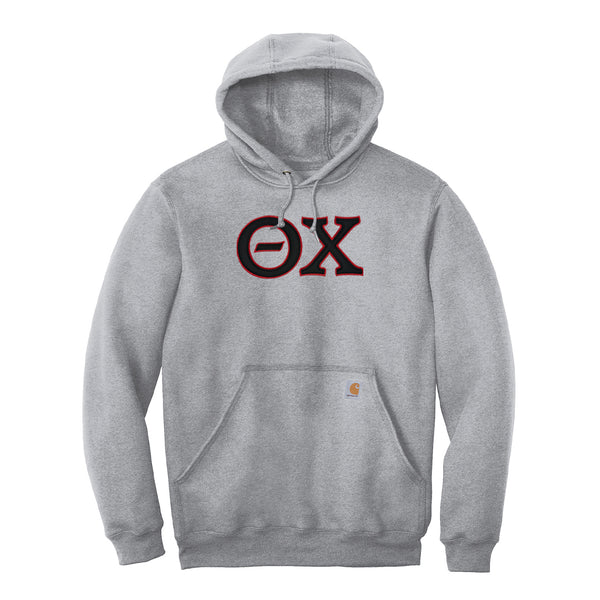 Represent your Theta Chi affiliation with this sharp Carhartt Midweight Hooded Sweatshirt. Your distinguished Theta Chi tackle twill Greek letters are sewn on with high-quality satin stitching for a polished, and premium appearance.