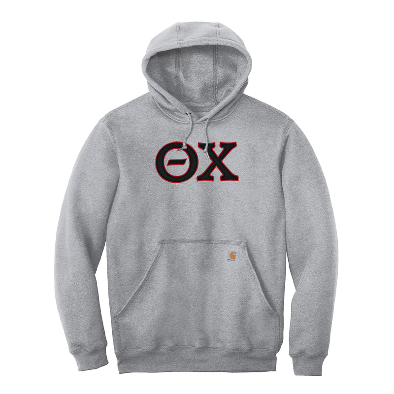 Represent your Theta Chi affiliation with this sharp Carhartt Midweight Hooded Sweatshirt. Your distinguished Theta Chi tackle twill Greek letters are sewn on with high-quality satin stitching for a polished, and premium appearance.