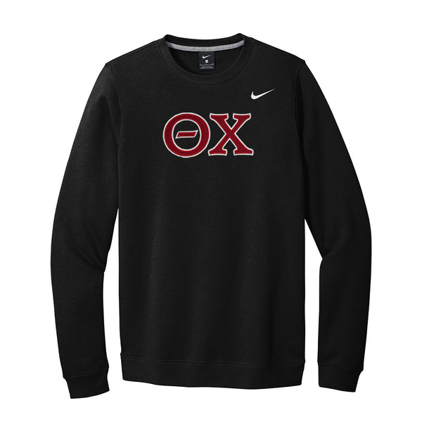 Wear your&nbsp;Theta Chi letters on this classic Nike Club Fleece Crewneck Sweatshirt, showcasing traditional sewn-on Greek letters. Your distinctive Theta Chi Greek letters are sewn onto the chest with high-quality satin stitch for a lasting and tasteful emblem.