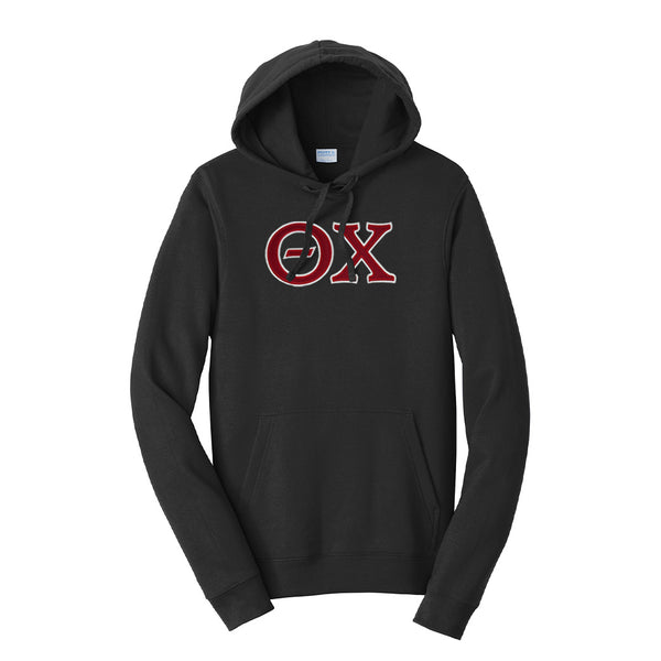Represent your Theta Chi affiliation with this premium Fan Favorite Port &amp; Company hooded sweatshirt. Your distinguished Theta Chi Greek letters are displayed in a high-quality satin stitch for a polished and lasting look for your fraternity.