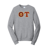 Premium Theta Tau Satin Stitch Sewn on Greek Letter Fan Favorite Port and Company Crewneck Sweatshirt
