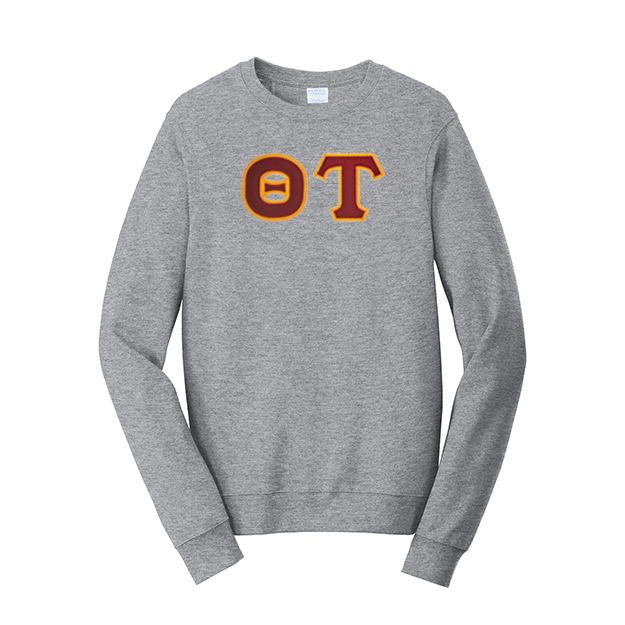 Premium Theta Tau Satin Stitch Sewn on Greek Letter Fan Favorite Port and Company Crewneck Sweatshirt
