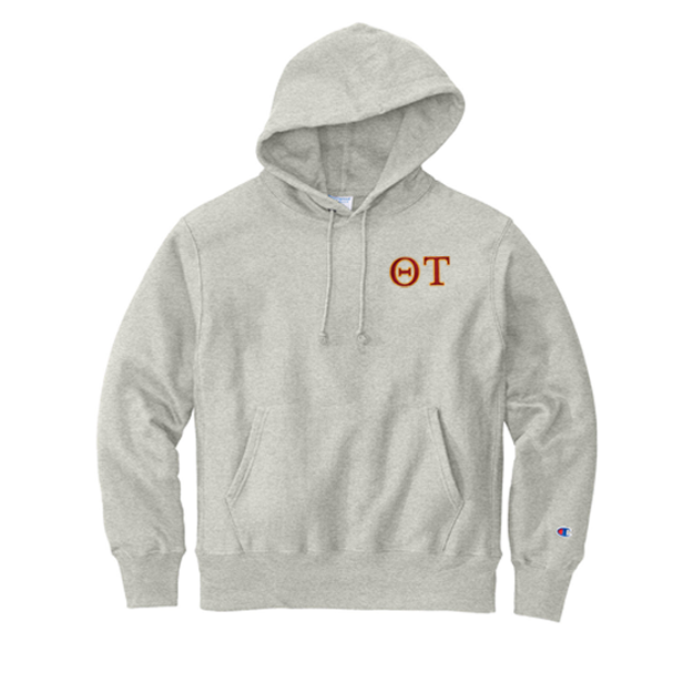 Theta Tau Fraternity Champion Reverse Weave Embroidered Greek Letter Hoodie