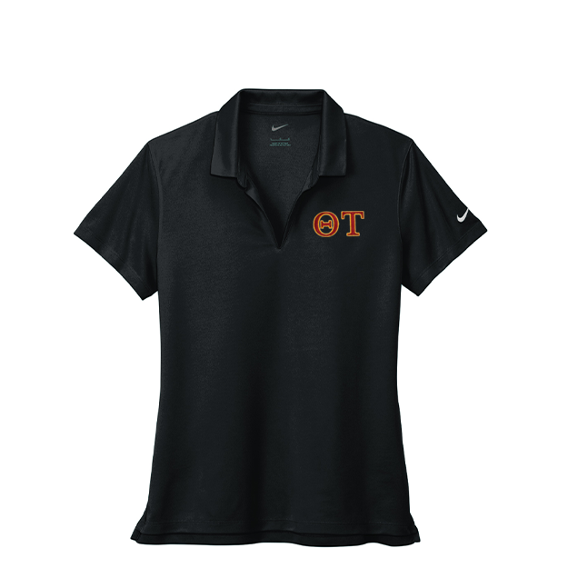 Theta Tau Sorority Nike Ladies Dri-FIT polo with embroidered Greek letters