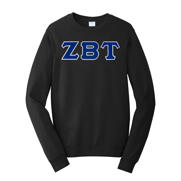 Premium Zeta Beta Tau Satin Stitch Sewn on Greek Letter Fan Favorite Port and Company Crewneck Sweatshirt