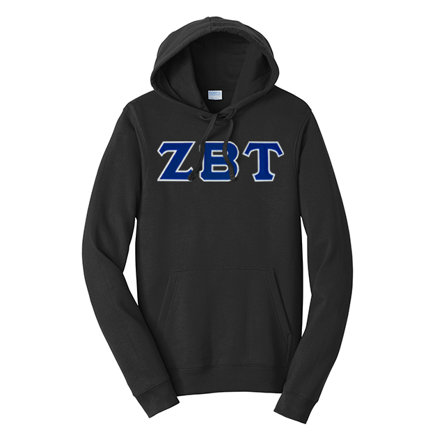 Premium Zeta Beta Tau Fraternity Satin Stitch Sewn on Greek Letter Fan Favorite Port and Company Hoodie