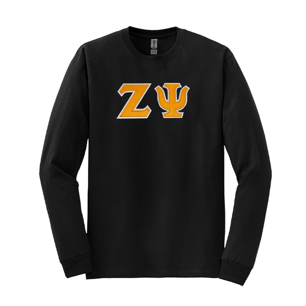 Zeta Psi Fraternity Sewn on Greek Letter Gildan Long Sleeve T-shirt