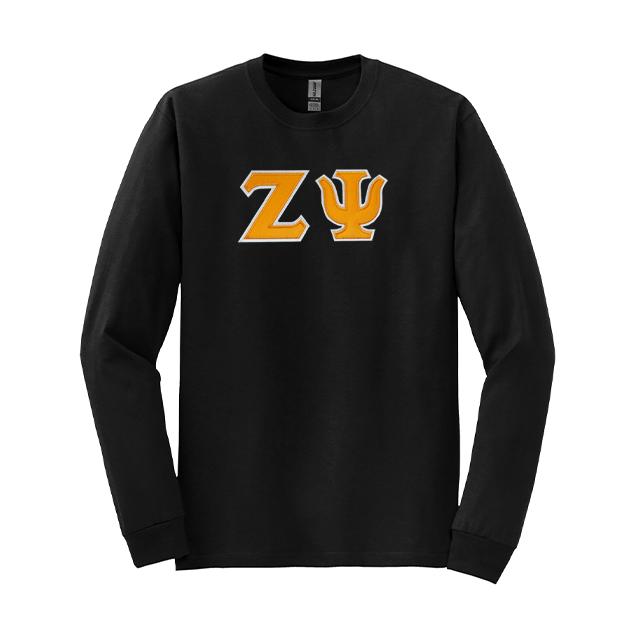 Zeta Psi Fraternity Sewn on Greek Letter Gildan Long Sleeve T-shirt