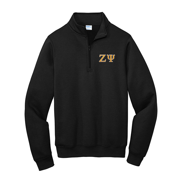 Zeta Psi fraternity quarter zip sweatshirt embroidered Greek letters