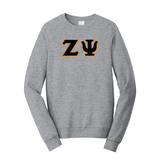 Premium Zeta Psi Satin Stitch Sewn on Greek Letter Fan Favorite Port and Company Crewneck Sweatshirt