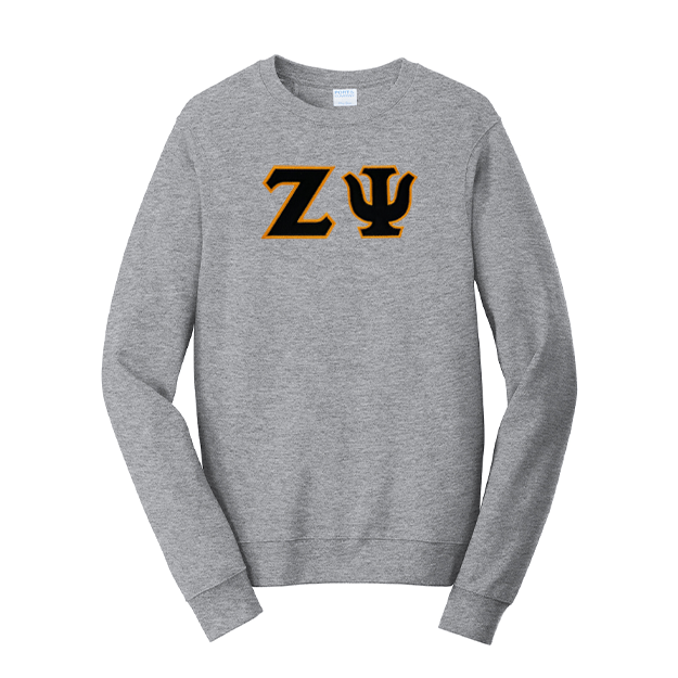 Premium Zeta Psi Satin Stitch Sewn on Greek Letter Fan Favorite Port and Company Crewneck Sweatshirt