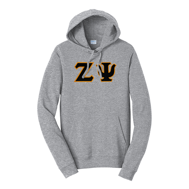 Premium Zeta Psi Fraternity Satin Stitch Sewn on Greek Letter Fan Favorite Port and Company Hoodie