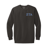 Zeta Tau Alpha Sorority Comfort Colors Embroidered Greek Letter Crewneck Sweatshirt