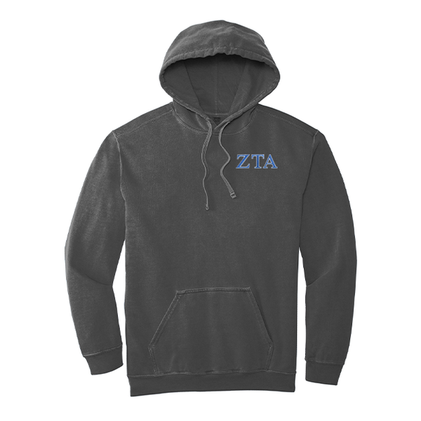 Zeta Tau Alpha Sorority Comfort Colors Embroidered Greek Letter Hooded Sweatshirt
