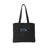 Zeta Tau Alpha Sorority Beach Wash Tote Bag Embroidered Greek Letters