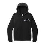 Zeta Tau Alpha Sorority embroidered Greek letters on a high quality Nike Ladies Club Fleece Sleeve Swoosh Full-Zip Hooded Sweatshirt