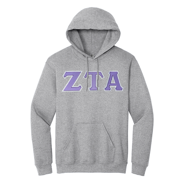 Zeta Tau Alpha Sorority Sewn on Greek Letter Gildan Hoodie