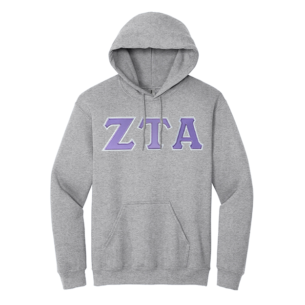 Zeta Tau Alpha Sorority Sewn on Greek Letter Gildan Hoodie