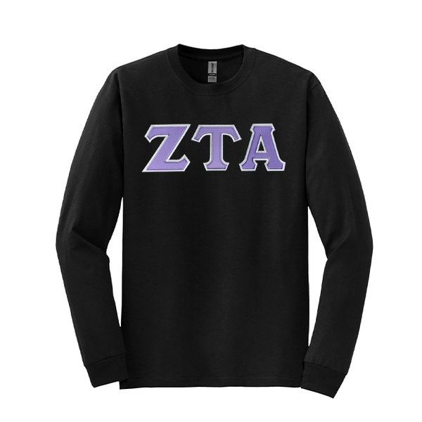 Zeta Tau Alpha Sorority Sewn on Greek Letter Gildan Long Sleeve T-shirt