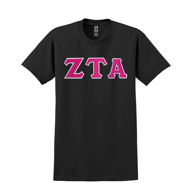 Zeta Tau Alpha Sorority Sewn on Greek Letter T-shirt