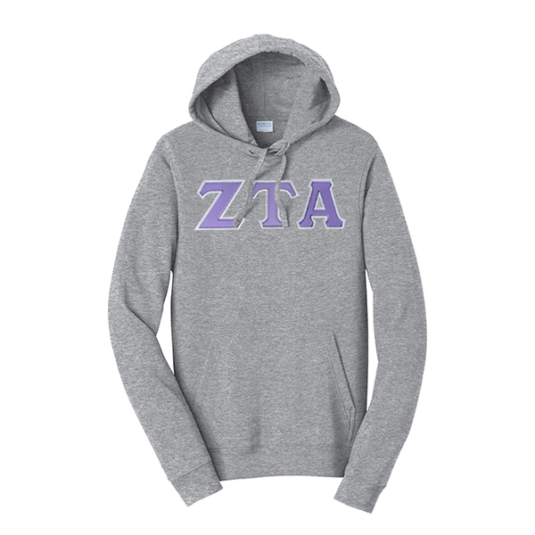 Premium Zeta Tau Alpha Sorority Satin Stitch Sewn on Greek Letter Fan Favorite Port and Company Hoodie