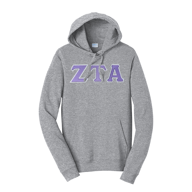 Premium Zeta Tau Alpha Sorority Satin Stitch Sewn on Greek Letter Fan Favorite Port and Company Hoodie