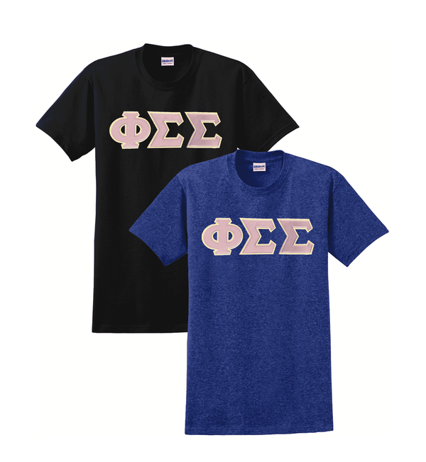 Sewn on Greek Letters 2 Unisex T-shirts Package Satin Stitch