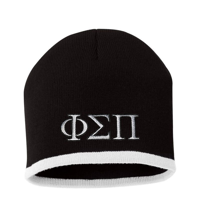 Sportsman Bottom-Striped Knit Beanie With Embroidered Greek Letters