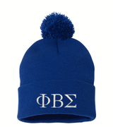 Embroidered Greek Letters Pom-Pom Knit Beanie