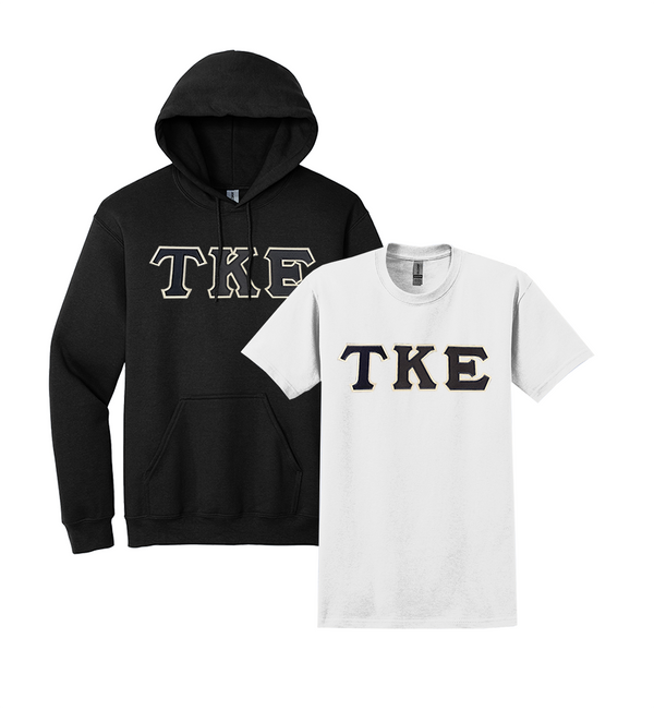 Fraternity Sewn on Greek Letter T-shirt and Hoodie Package